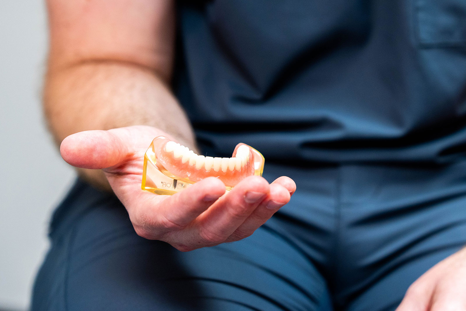 close up of dental full arch model within the dental center