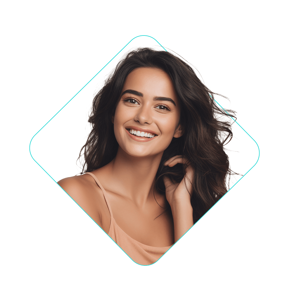 headshot of beautiful young model smiling brightly
