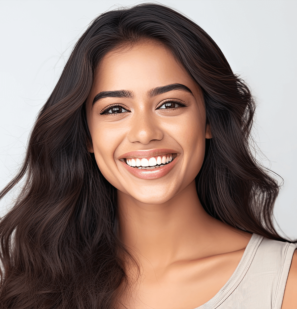 headshot of young beautiful model smiling brightly
