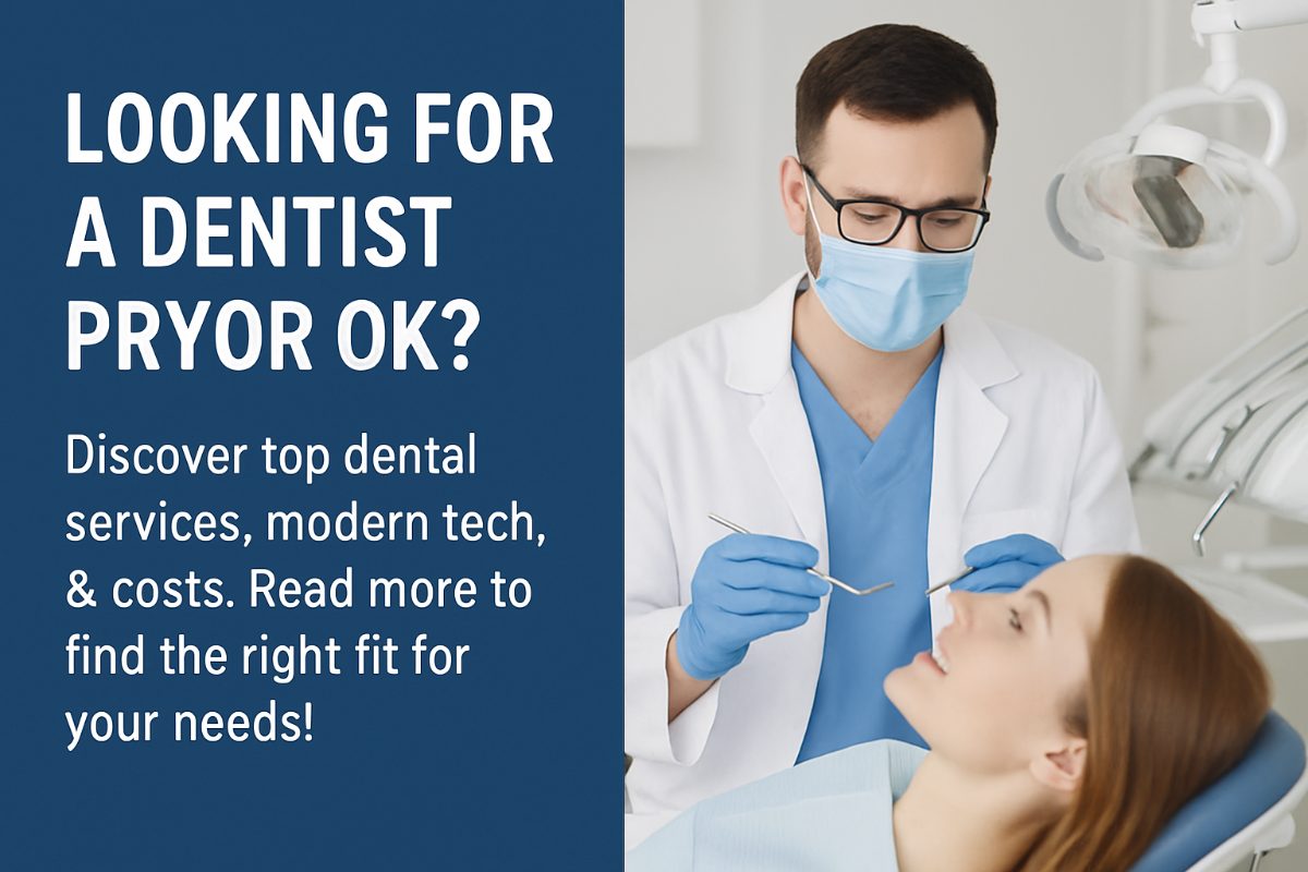 Image of a friendly female dentist in Pryor, OK, smiling and shaking hands with a new patient in a modern dental office. No text on the image.