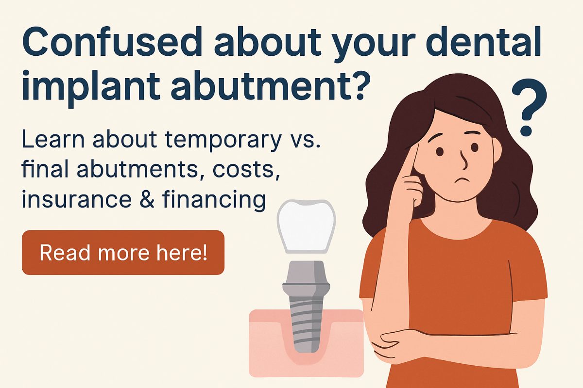 Close-up shot of a dental professional carefully attaching a dental implant abutment to a dental implant set in a patient's jaw.