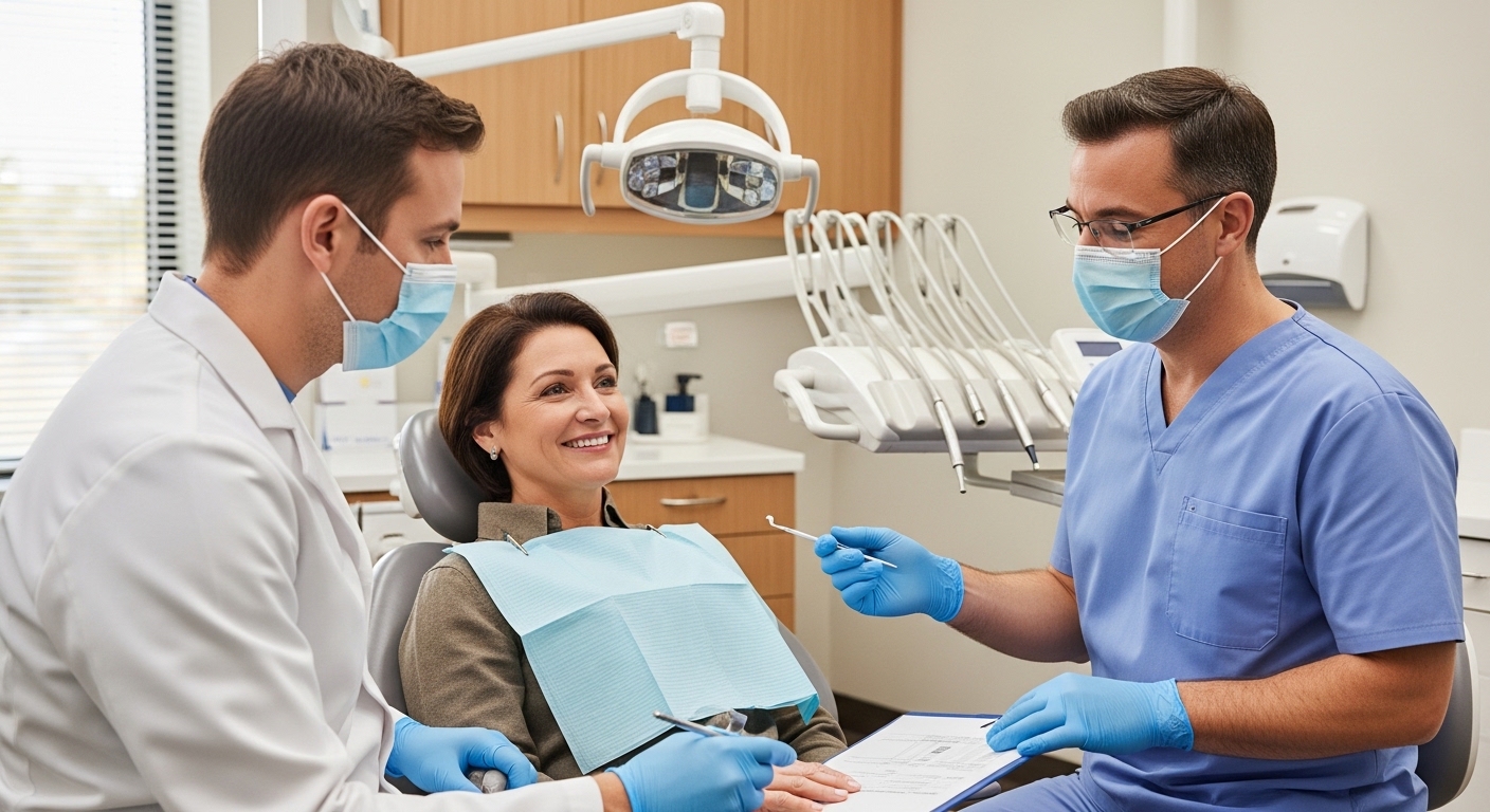 Patient consulting a dentist for a second opinion in a modern dental office.