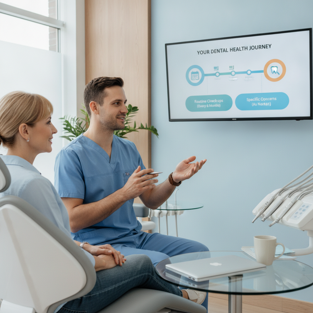 Dentist and patient during a dental consultation in a modern office